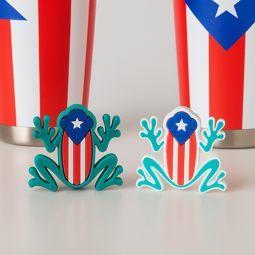 Coquí Straw Topper – Puerto Rico Flag Edition | 3D Printed Tropical Drink Accessory