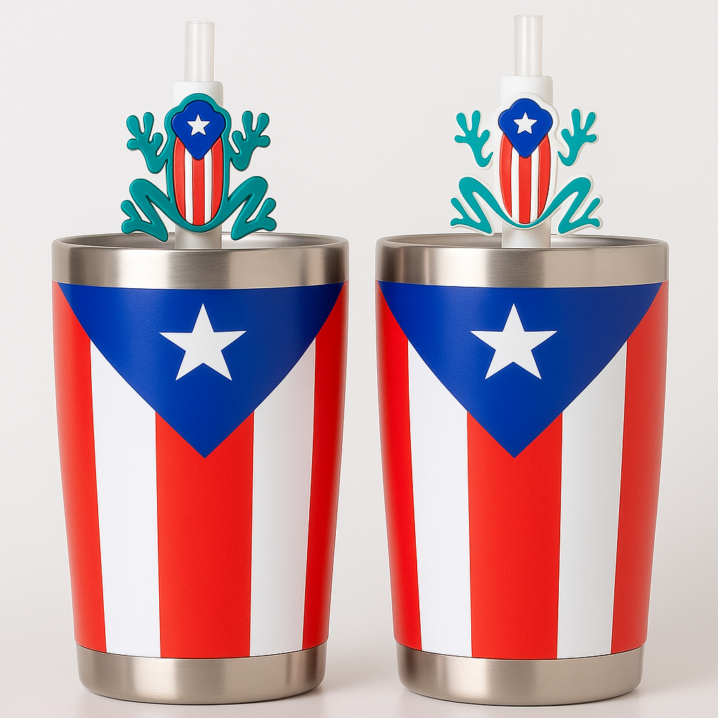 Coquí Straw Topper – Puerto Rico Flag Edition | 3D Printed Tropical Drink Accessory