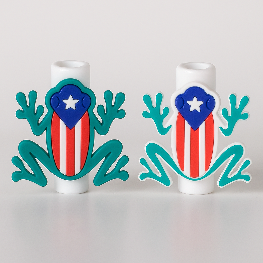 Coquí Straw Topper – Puerto Rico Flag Edition | 3D Printed Tropical Drink Accessory