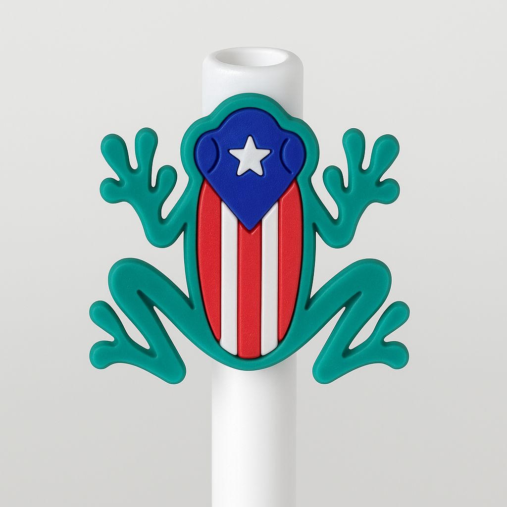 Coquí Straw Topper – Puerto Rico Flag Edition | 3D Printed Tropical Drink Accessory