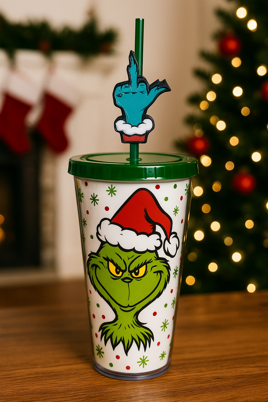 Grinch Middle Finger Straw Topper – Funny Christmas Tumbler Accessory (8 mm & 10 mm Sizes