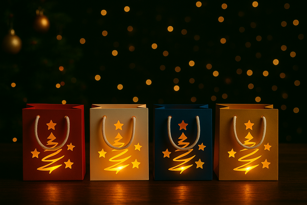 Spiral Christmas Tree & Stars Knock-Out Bag — 3D Printed Holiday Gift Bag & Décor