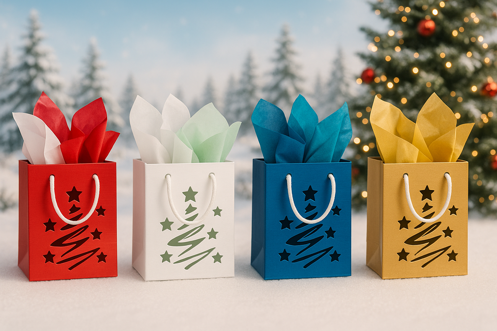 Spiral Christmas Tree & Stars Knock-Out Bag — 3D Printed Holiday Gift Bag & Décor