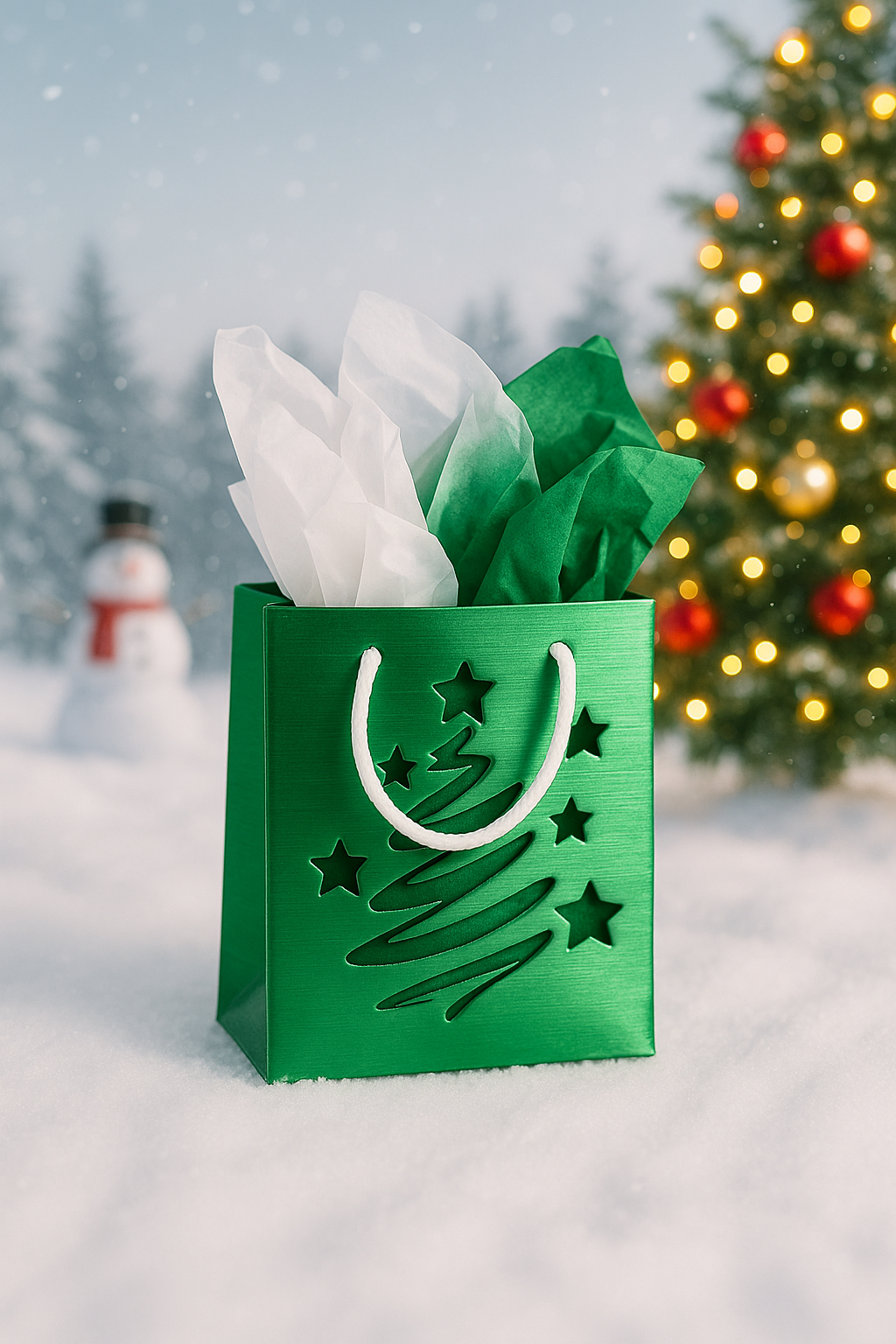 Spiral Christmas Tree & Stars Knock-Out Bag — 3D Printed Holiday Gift Bag & Décor