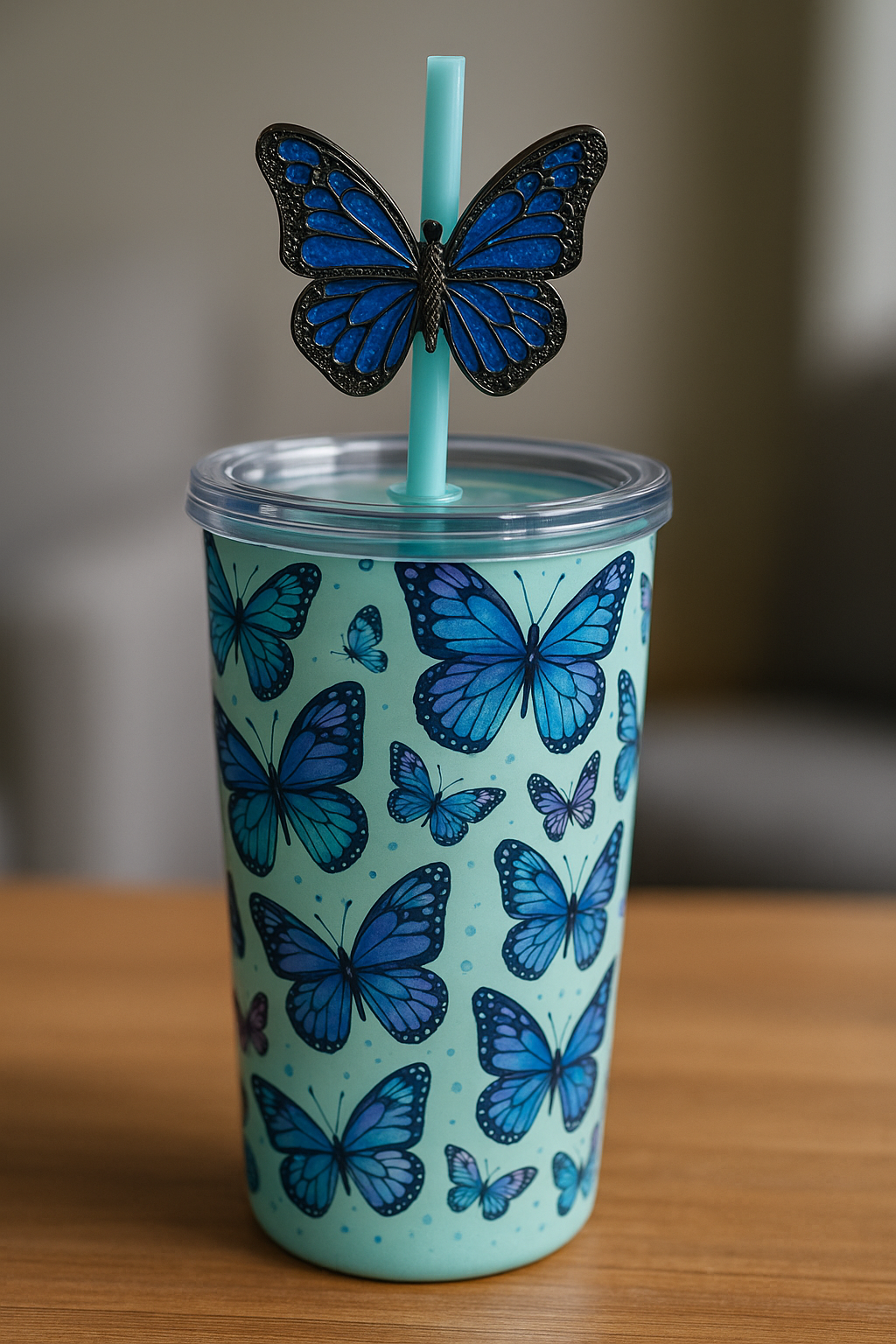 Blue & Black Butterfly Straw Topper – Elegant Cup Accessory (8mm & 10mm)