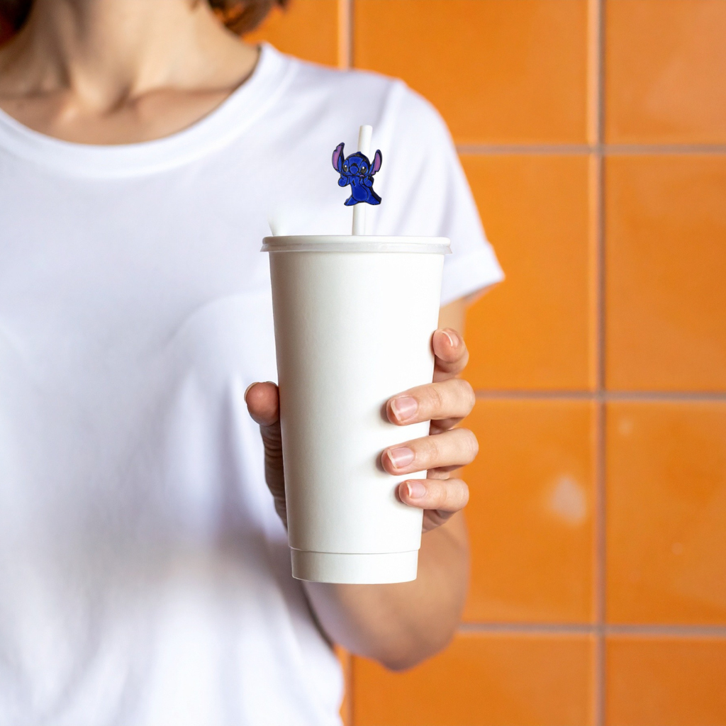 “Character Straw Topper – Cute Blue Tumbler Accessory (8 mm & 10 mm Sizes)”