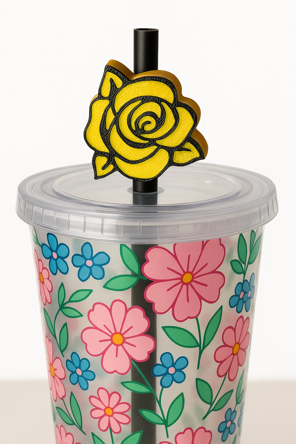 Rose Straw Topper – Yellow or Red Flower Cup Charm (8mm & 10mm)