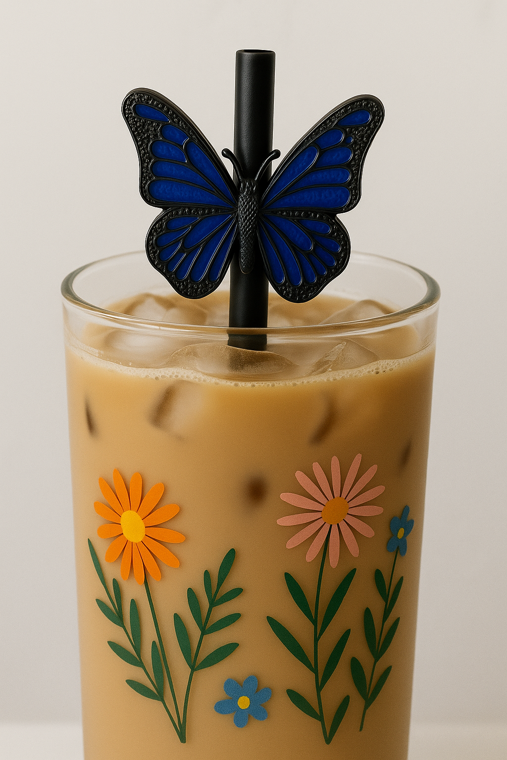 Blue & Black Butterfly Straw Topper – Elegant Cup Accessory (8mm & 10mm)