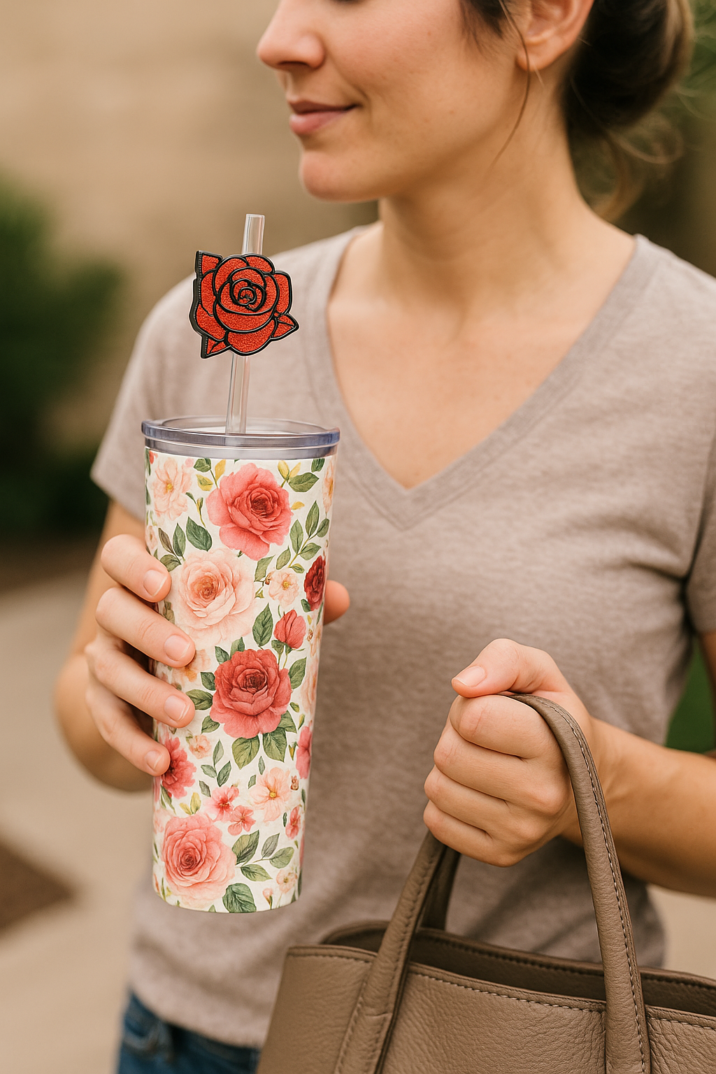 Rose Straw Topper – Yellow or Red Flower Cup Charm (8mm & 10mm)
