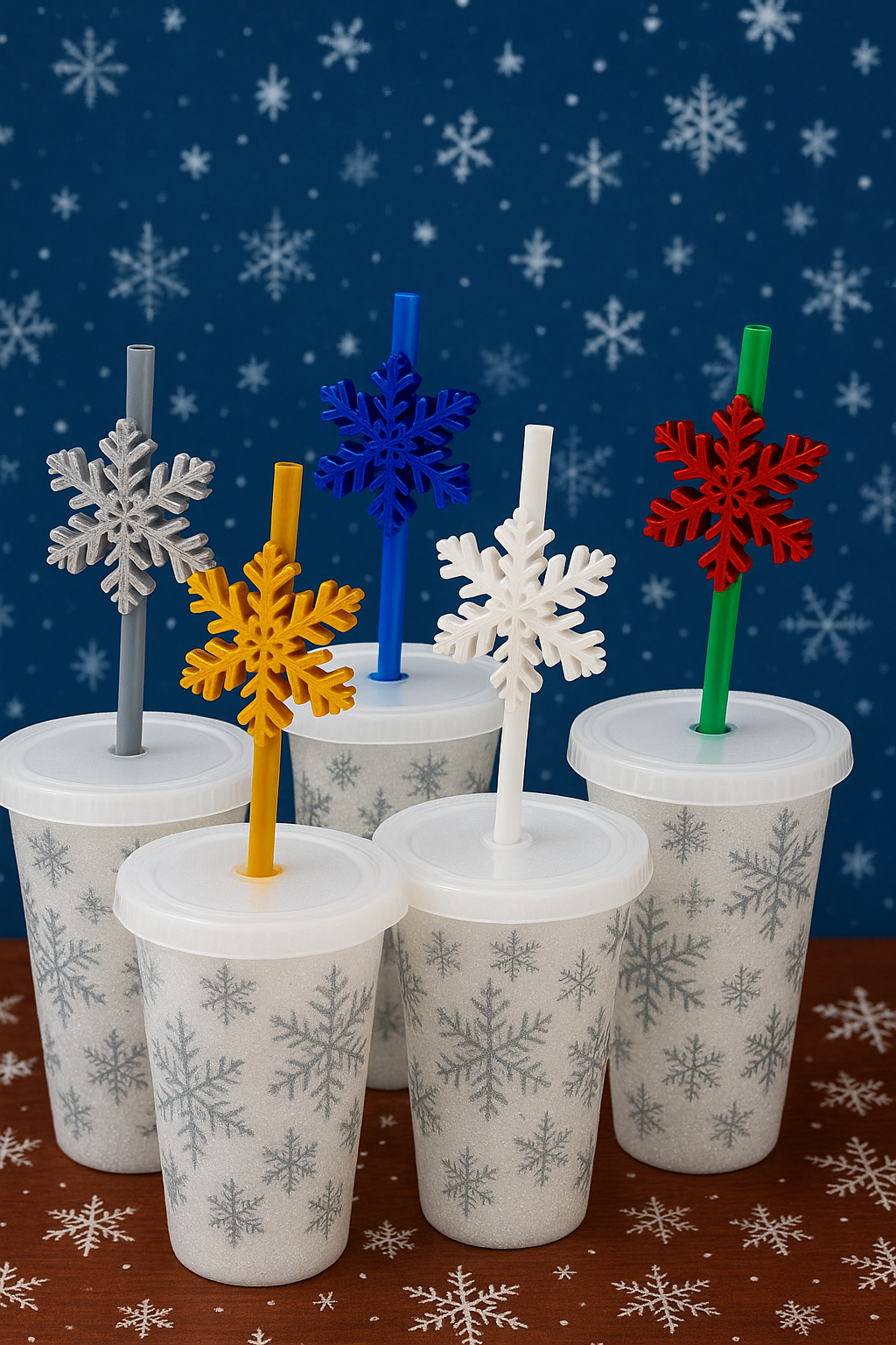 Festive Snowflake Straw Toppers – Christmas Collection