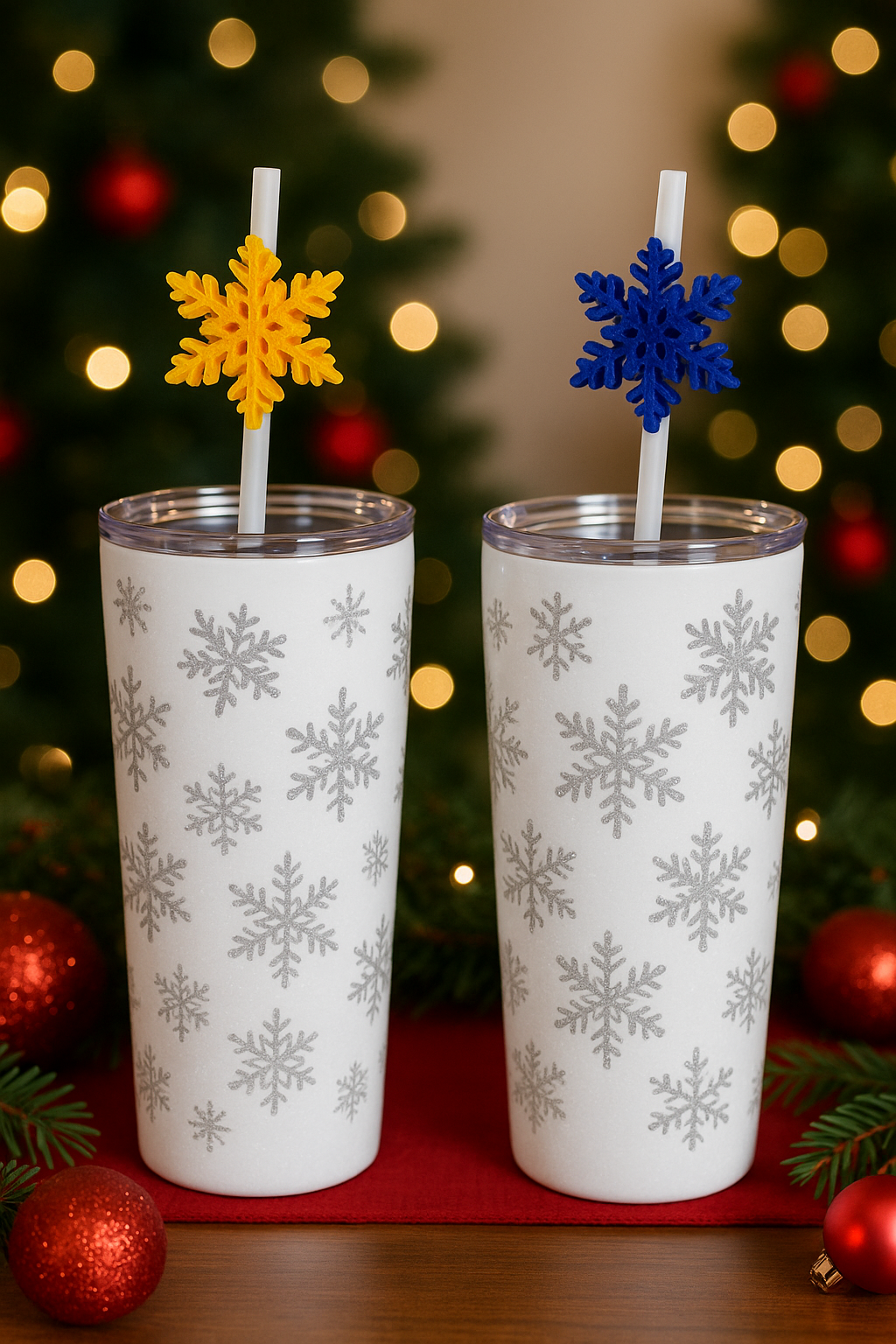 Festive Snowflake Straw Toppers – Christmas Collection